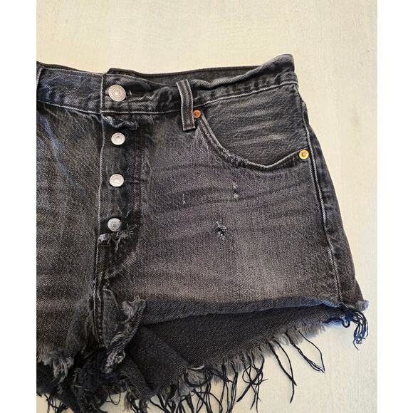 Levi's Black Denim Frayed Hem Women's Shorts - Picture 5 of 10